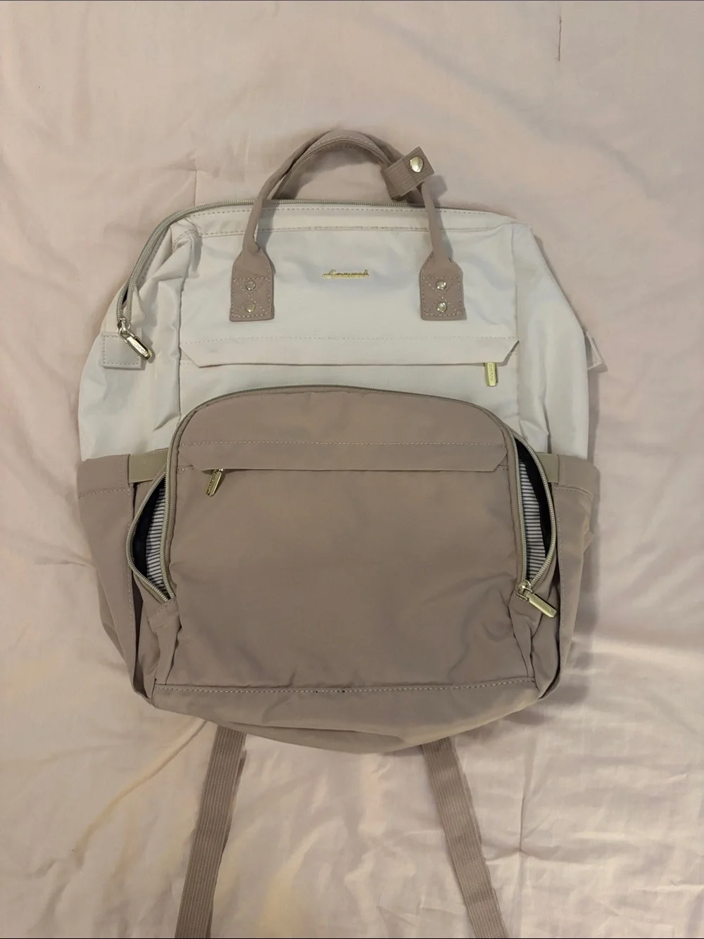 Lovevook Two-Tone White and Taupe Baby Backpack
